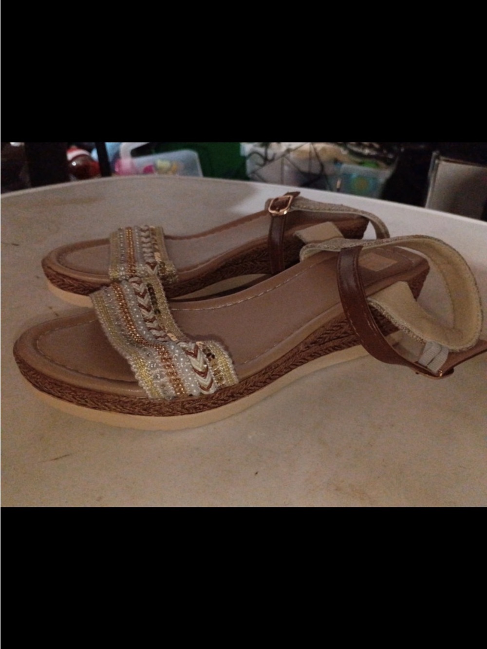 & Other Stories Beige and Gold Beaded Ankle-Strap Sandals